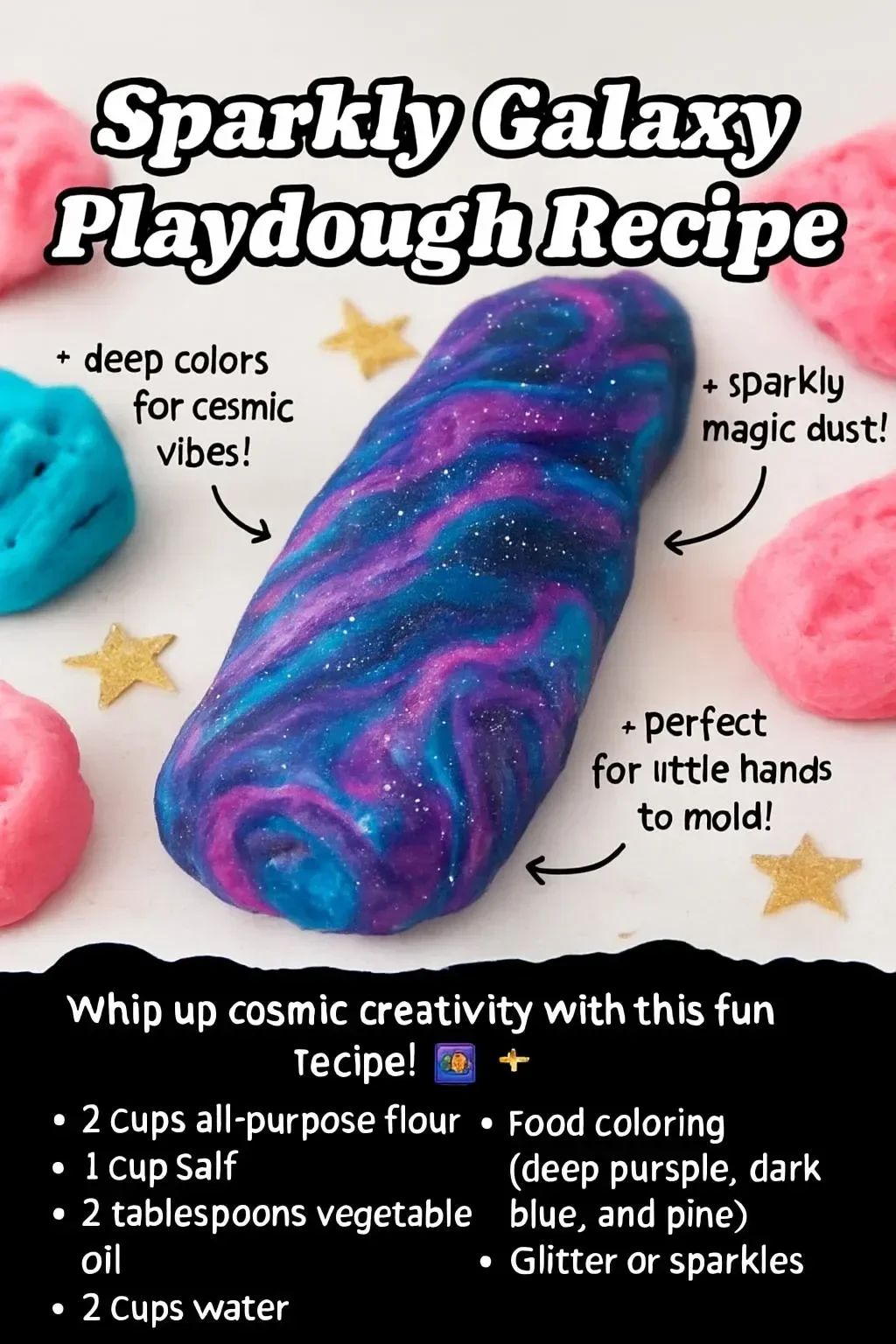 Sparkly Galaxy Playdough in vibrant colors for creative sensory play
