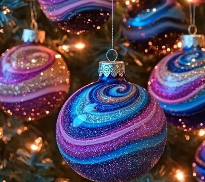 DIY swirl baking soda galaxy ornaments for festive decor