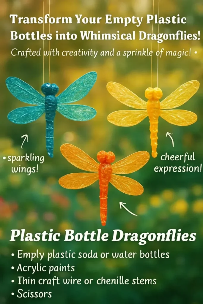 Plastic bottles transformed into eco-friendly dragon fairies for creative art.