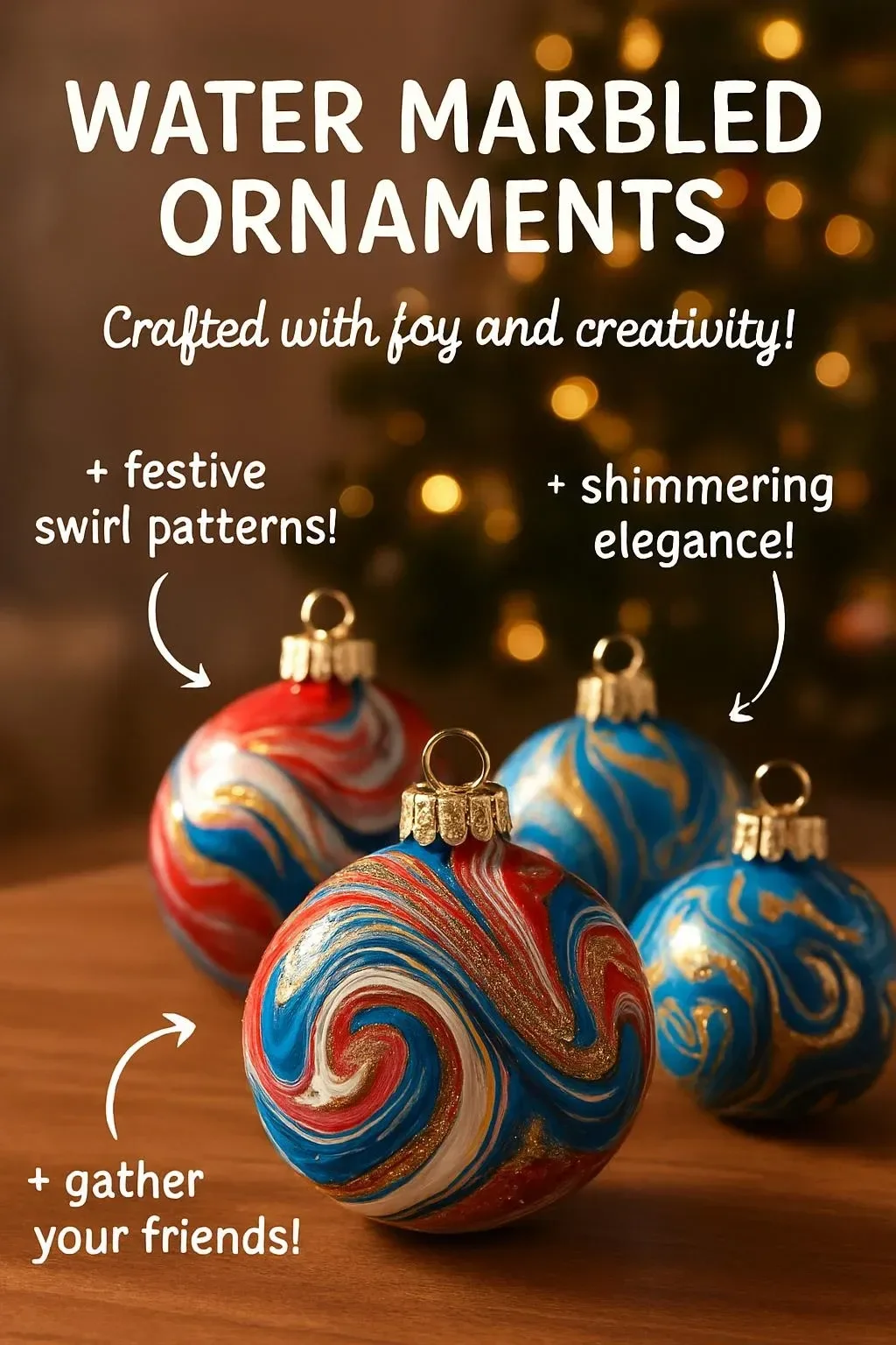 Beautiful water marbled ornaments in vibrant colors for home decor
