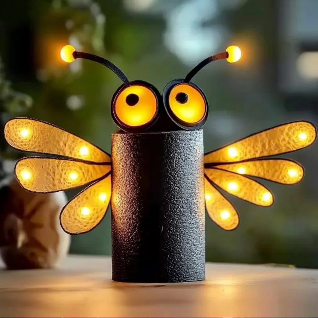 Whimsical paper roll fireflies craft project for kids