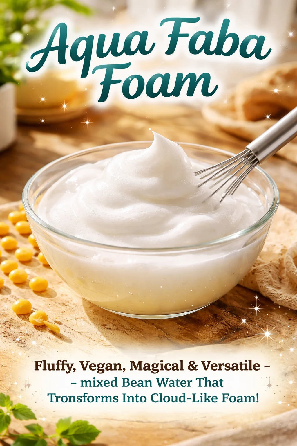 Fluffy Aqua Faba foam used in vegan desserts and recipes