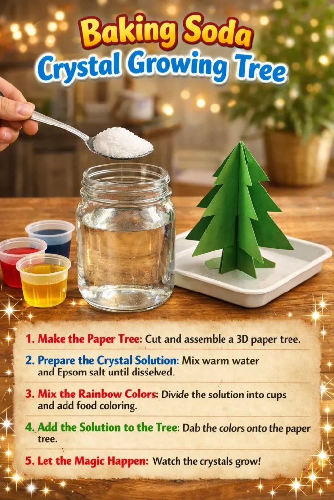 Baking Soda Crystal Growing Tree showcasing beautiful, sparkling crystals on branches.
