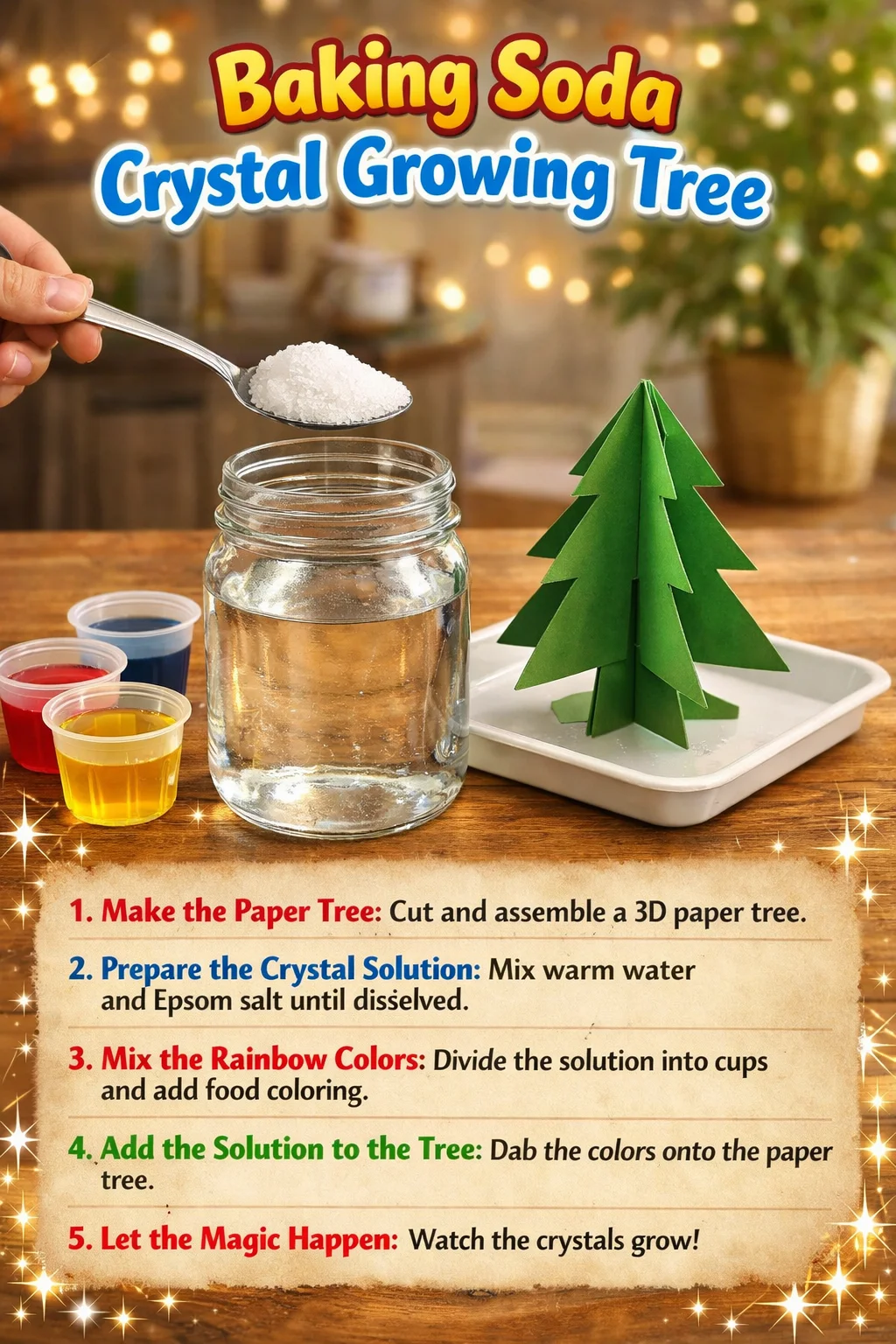 Baking Soda Crystal Growing Tree showcasing beautiful, sparkling crystals on branches.