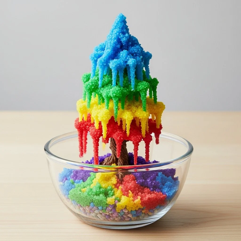 Baking Soda Crystal growing tree experiment revealing stunning crystal formations