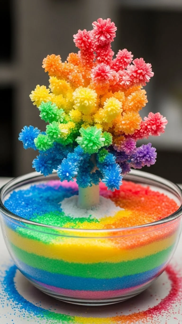 Baking soda crystal growing tree experiment for kids and enthusiasts