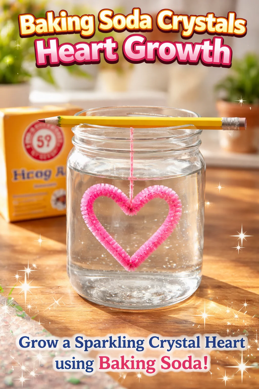 Baking soda crystals growing in the shape of a heart.
