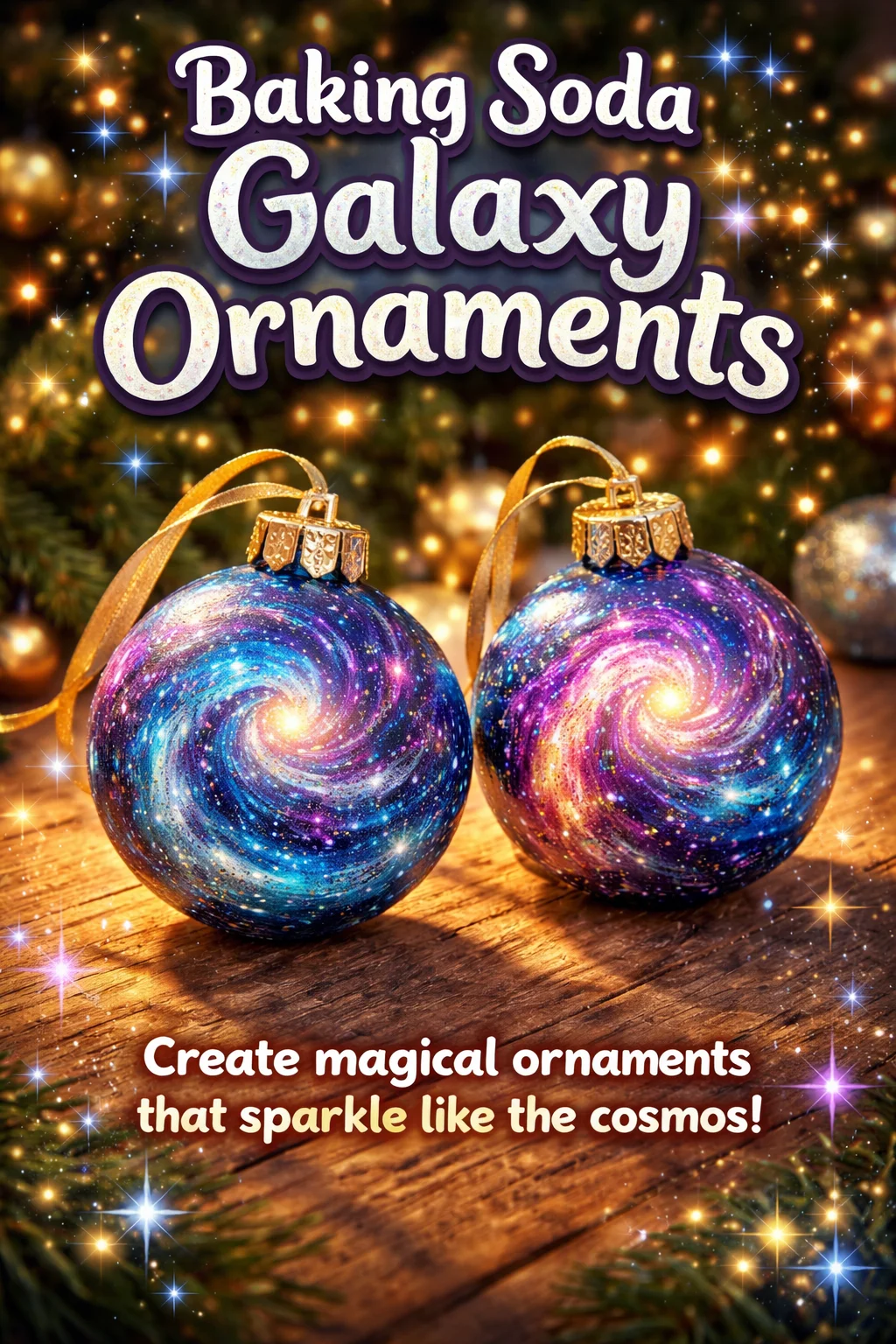 Baking Soda Galaxy Ornaments arranged on a table with vibrant colors and textures.