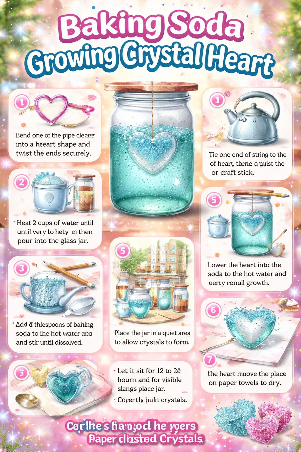 DIY crystal heart created with baking soda for a fun science project.