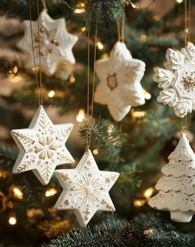 DIY baking soda winter ornaments decorated for the holidays.