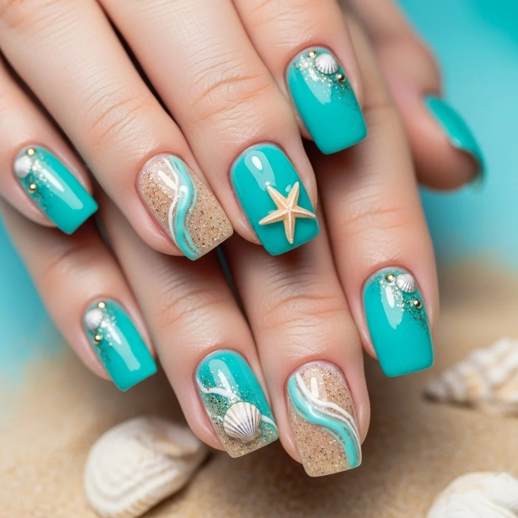 Creative beach nails designs showcasing vibrant summer colors and patterns