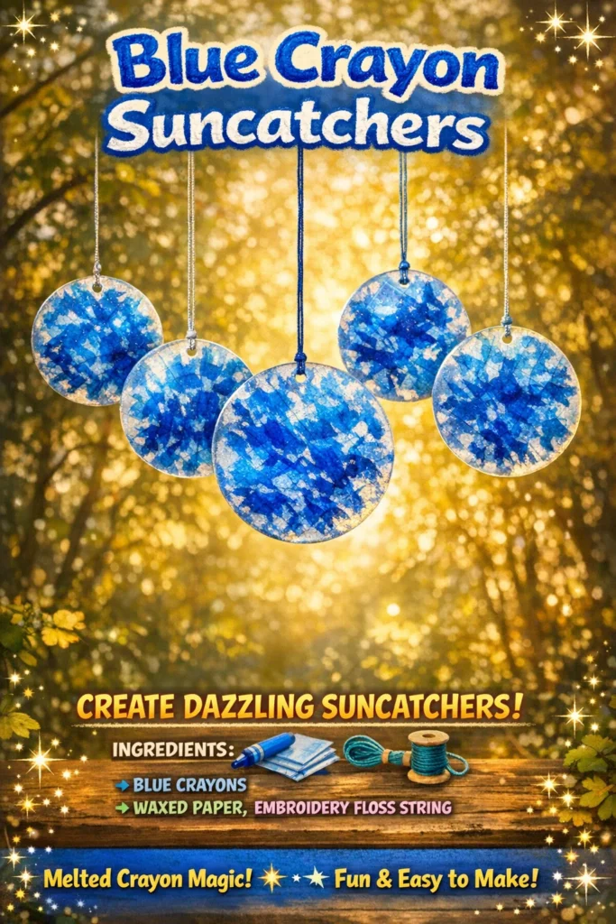 DIY blue crayon suncatchers for colorful home decor