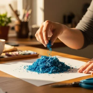 Blue crayon suncatchers showcasing vibrant colors and creativity