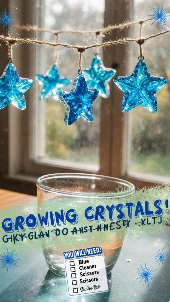 Beautiful blue crystal growing ornaments for decoration and educational activities.
