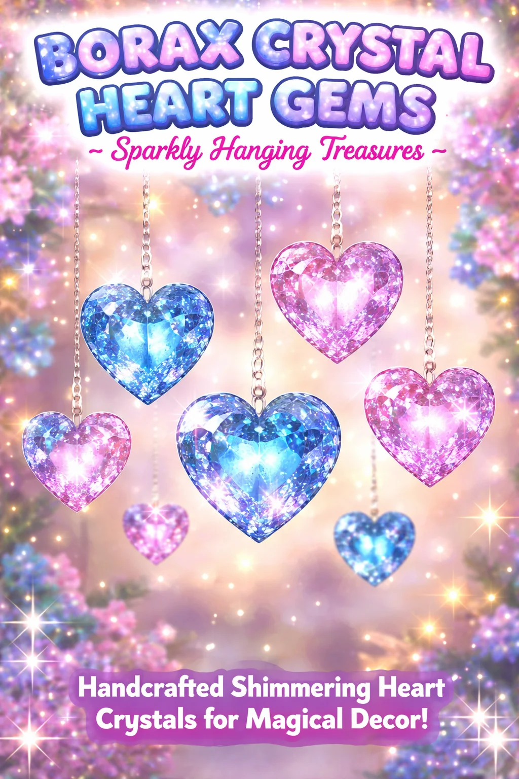 Borax Crystal Heart Gems sparkling treasures for hanging decor
