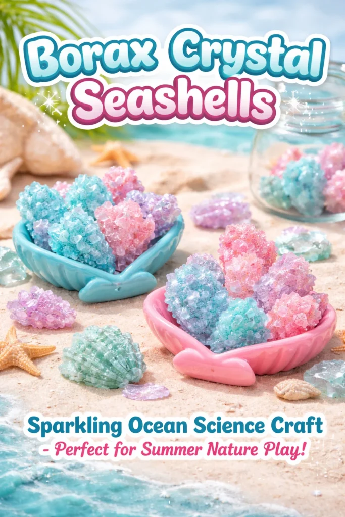 Colorful Borax Crystal Seashells formed through a crystallization process.