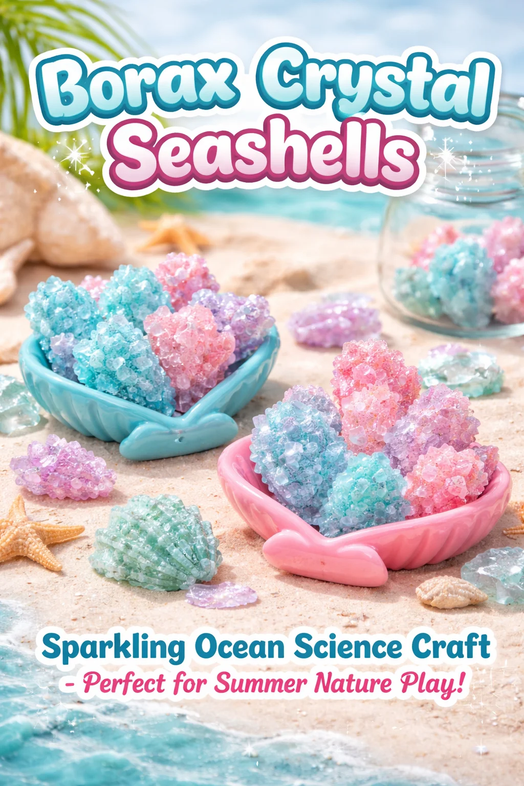 Colorful Borax Crystal Seashells formed through a crystallization process.