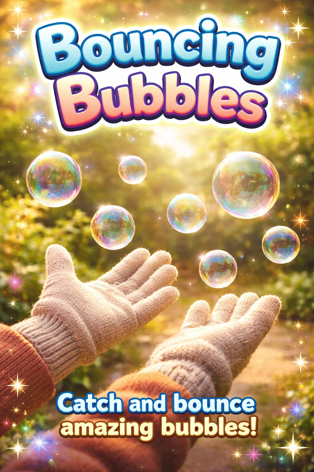 Colorful bouncing bubbles floating in the air