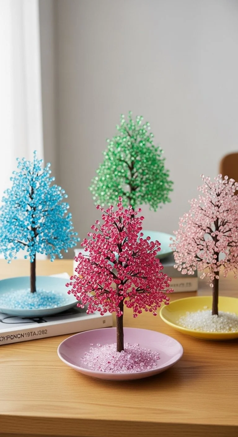 Beautifully crafted cardstock crystal trees for decorative projects