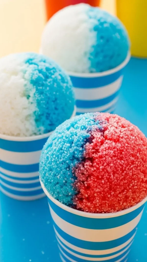 Colorful cornstarch snow cone dough created for fun children's activities.