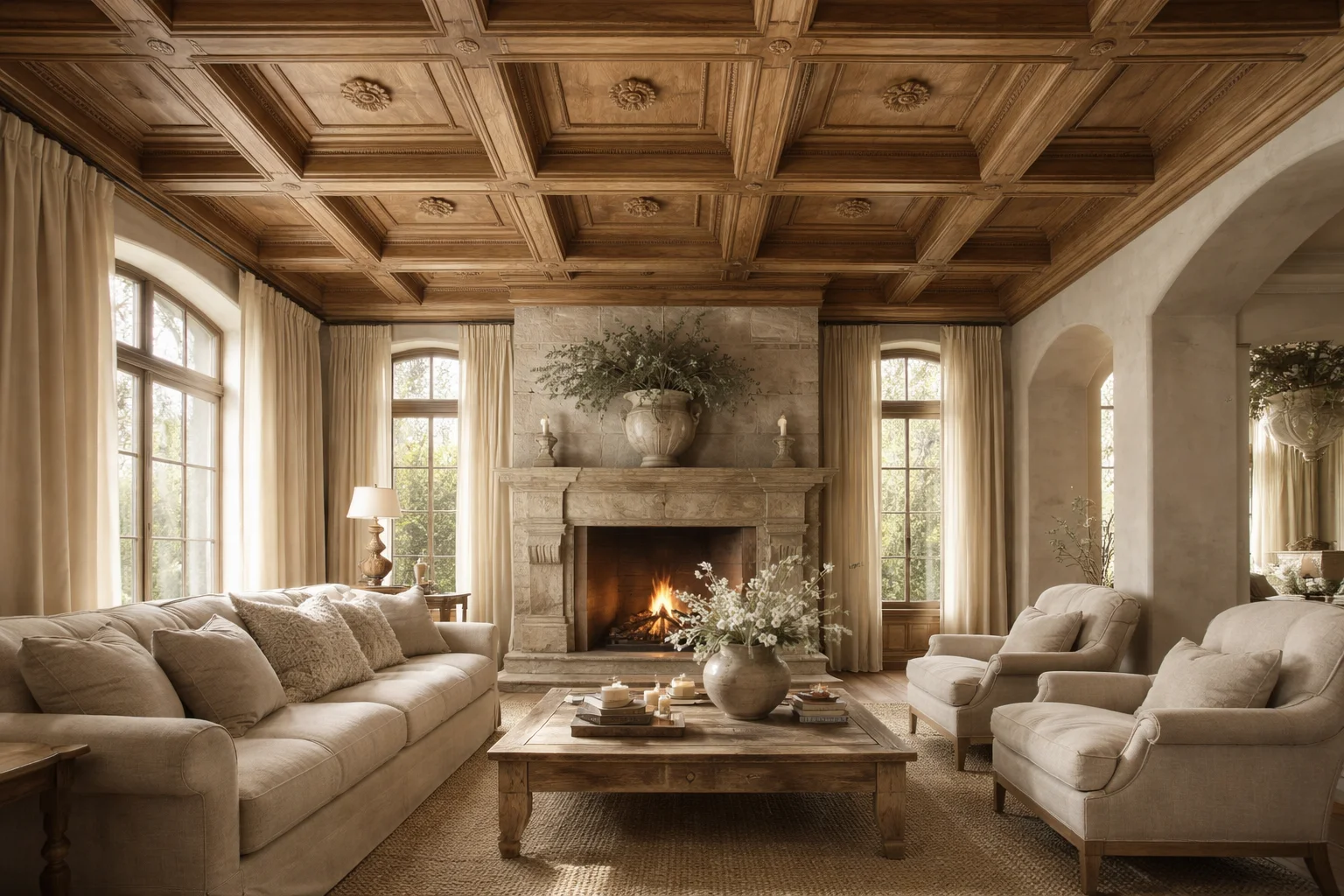 Limestone Fireplace Anchors Intimate French Country Retreat