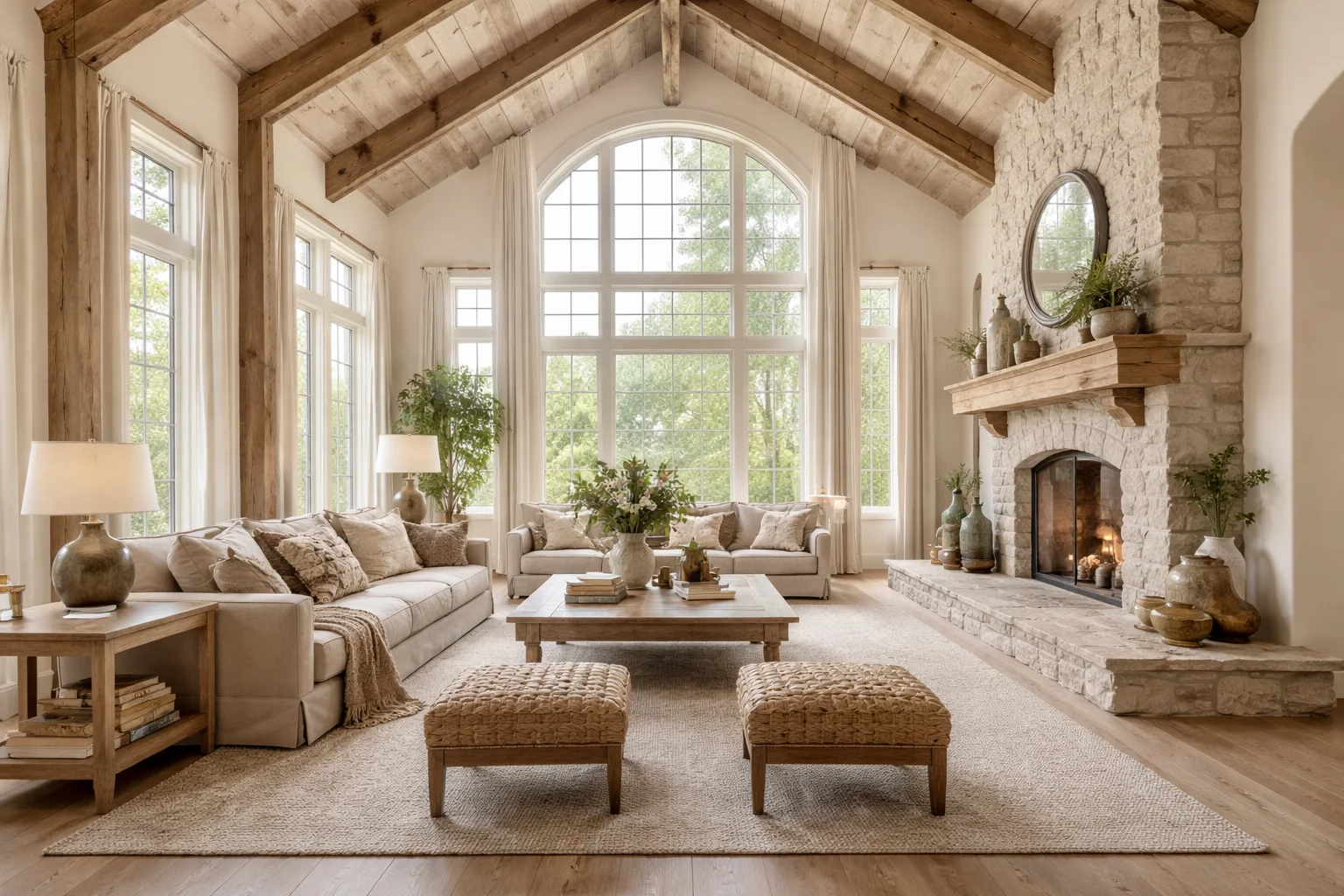 Cozy Up: Limestone Fireplace Anchors Intimate French Country Retreat