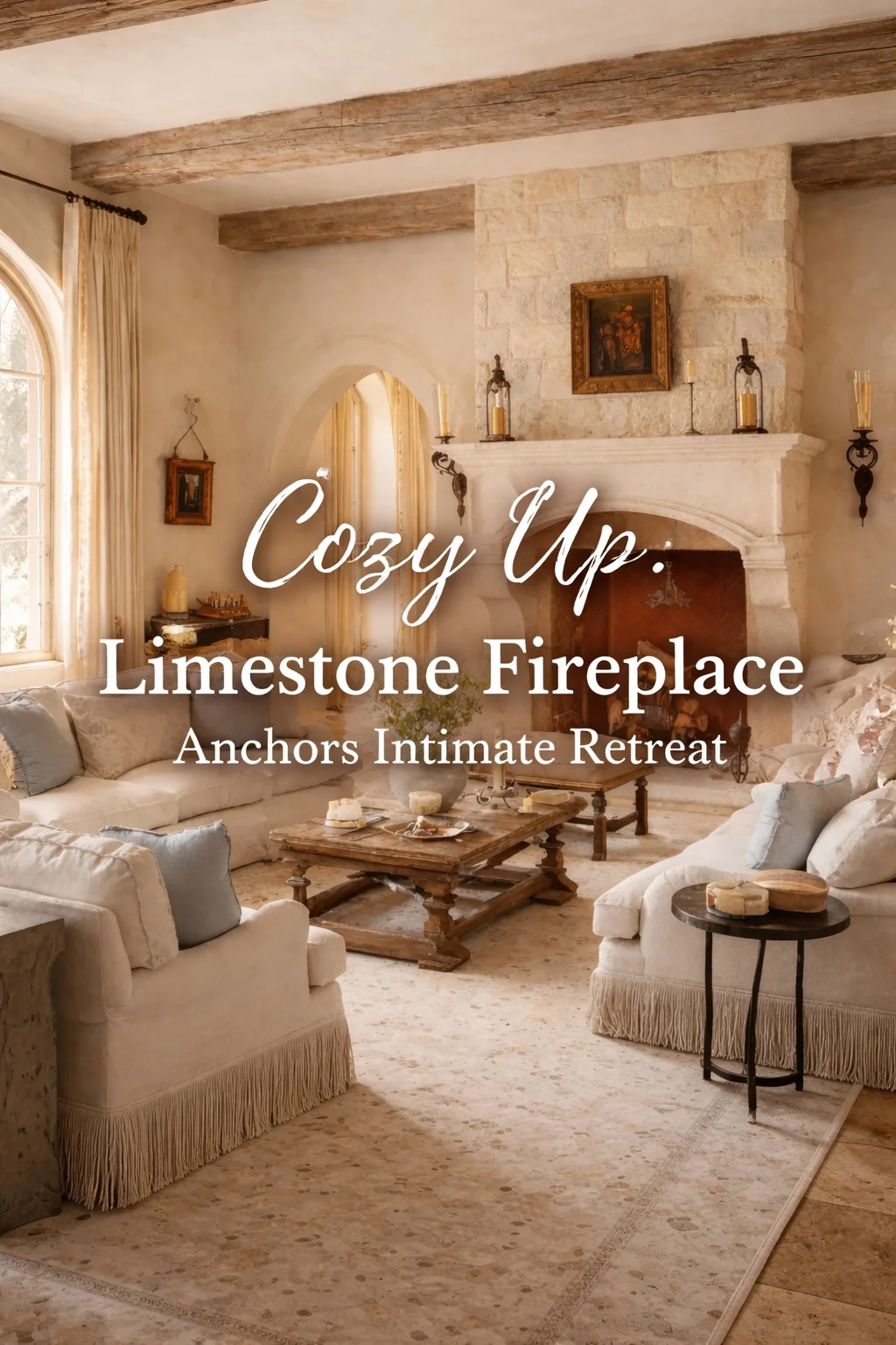 Limestone Fireplace Anchors Intimate French Country Retreat