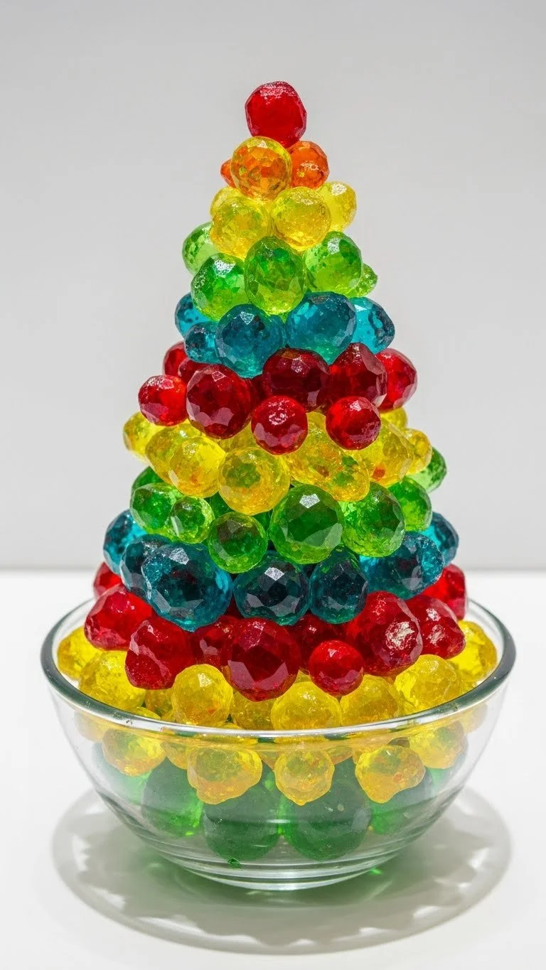 An intricate Crystal Christmas Tree glowing with decorative light.