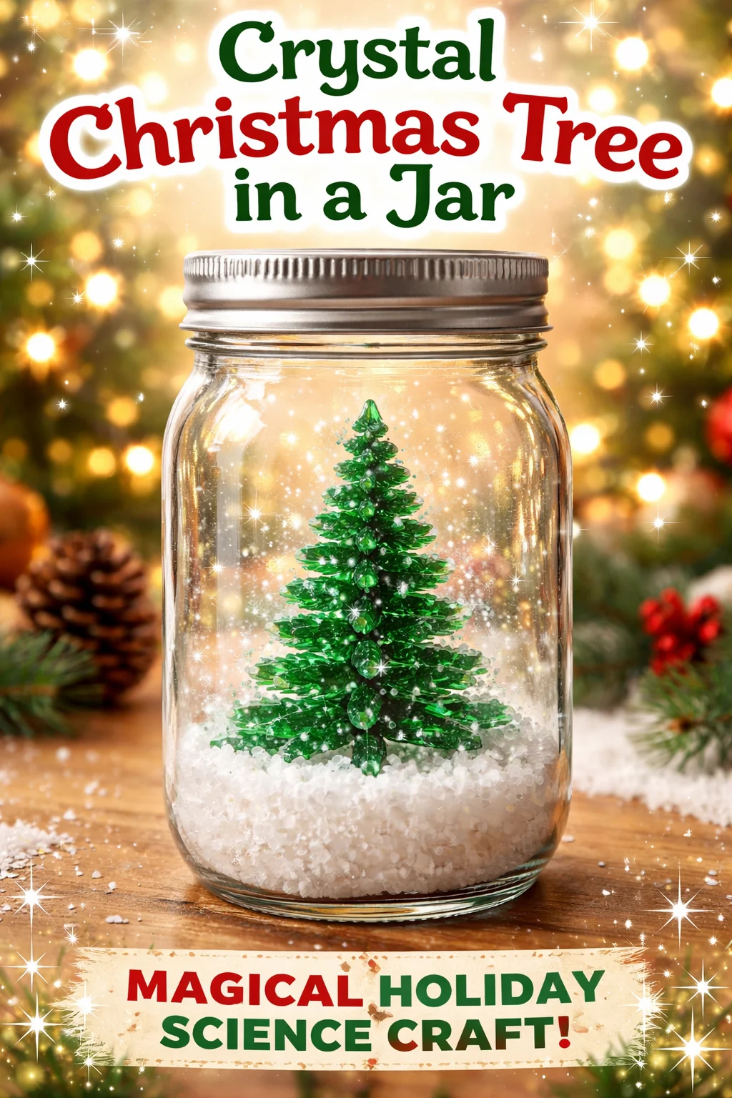 Crystal Christmas tree in a jar for holiday decoration