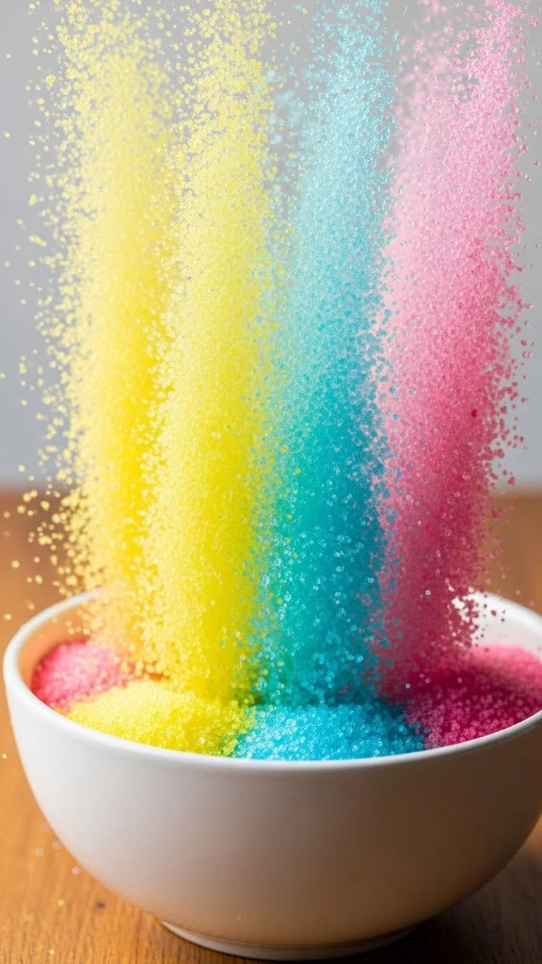 A vibrant display of crystals formed during a crystal eruption experiment.