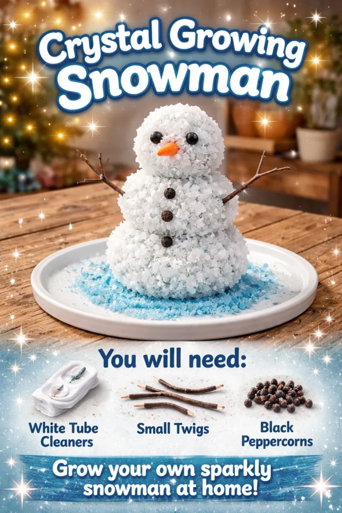 Colorful crystal growing snowman craft project for kids