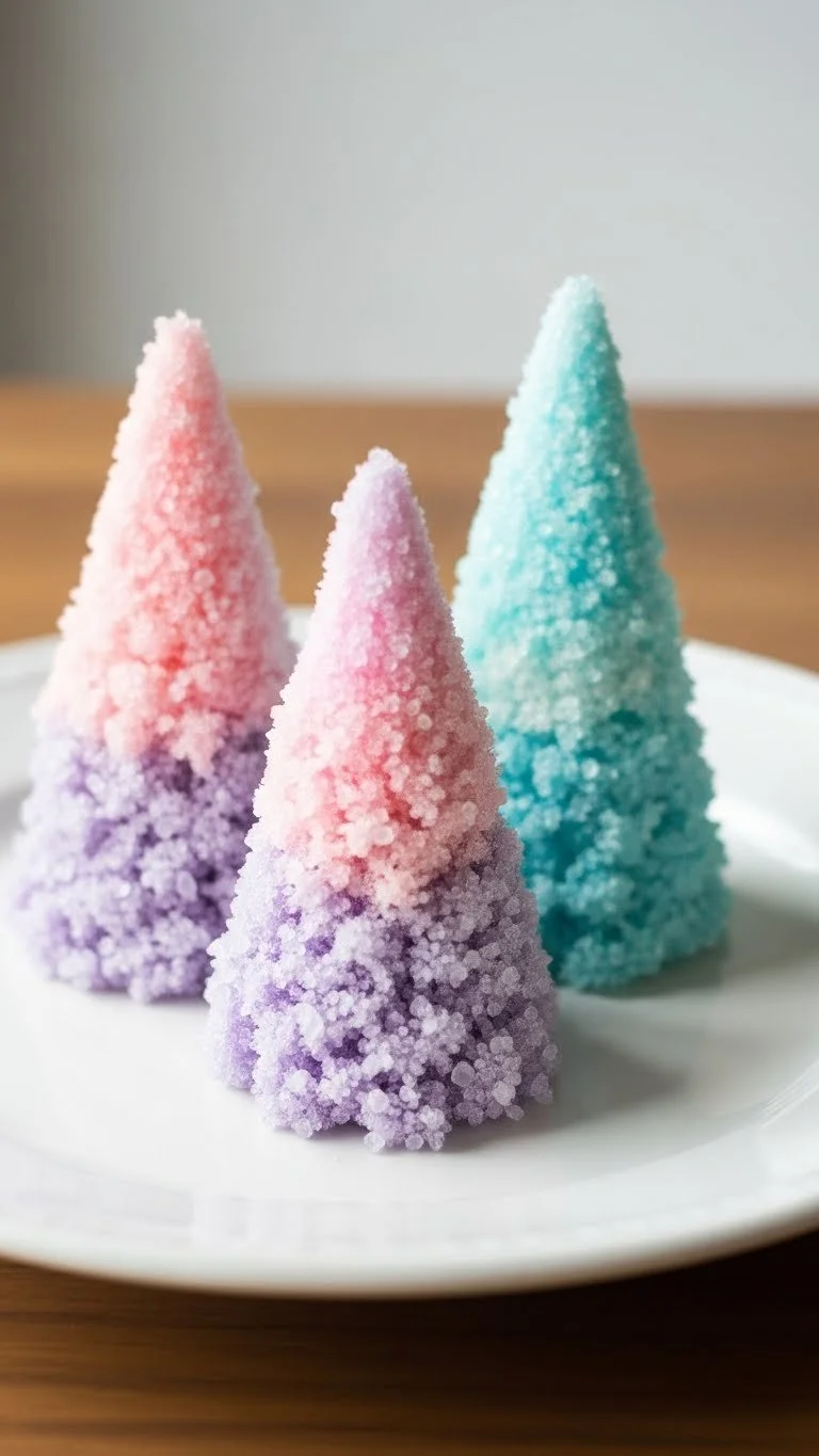 A beautiful display of colorful crystal growing trees showcasing intricate formations.