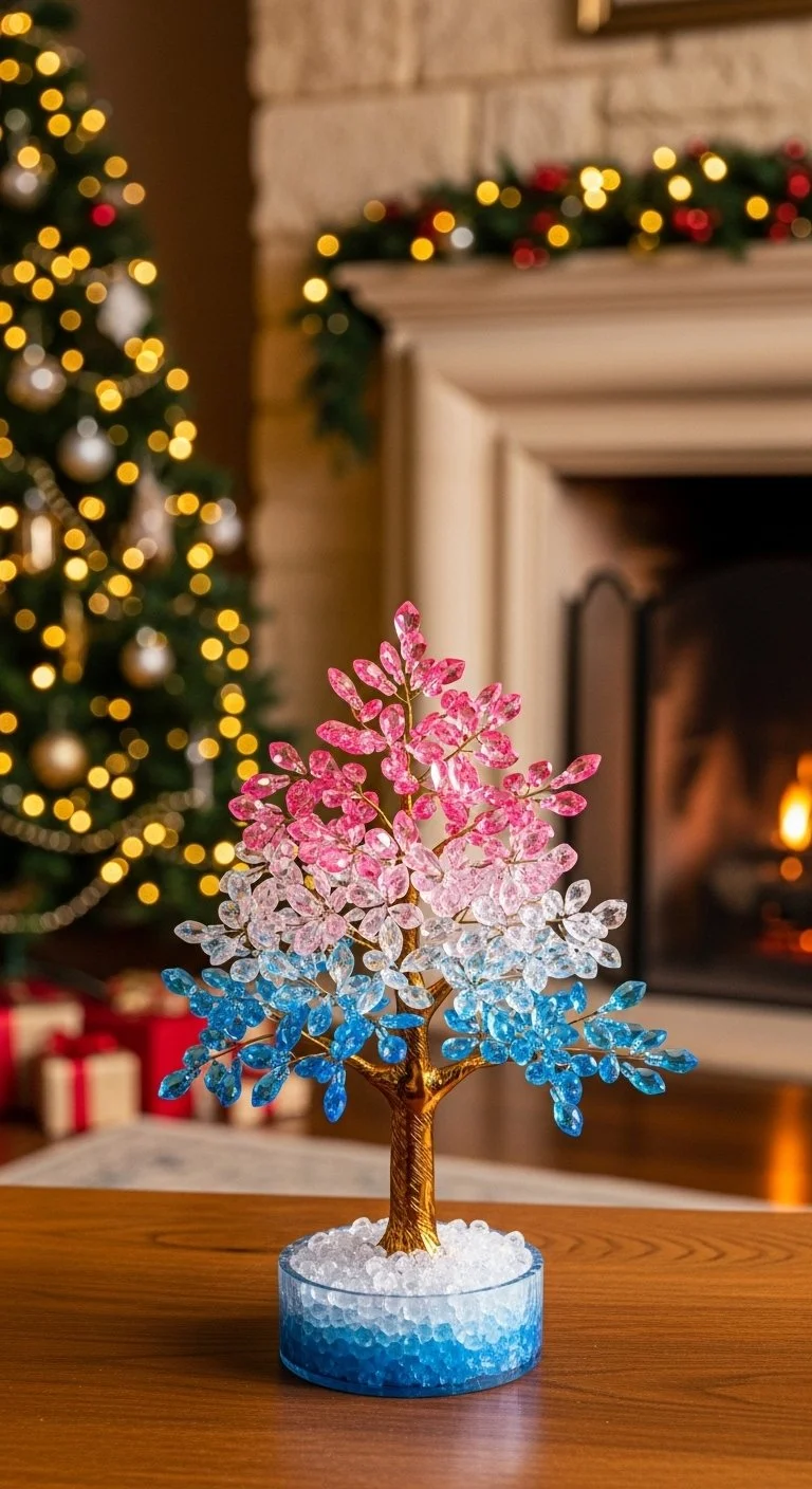 Beautifully crafted crystal tree showcasing natural gemstones and artistic design.