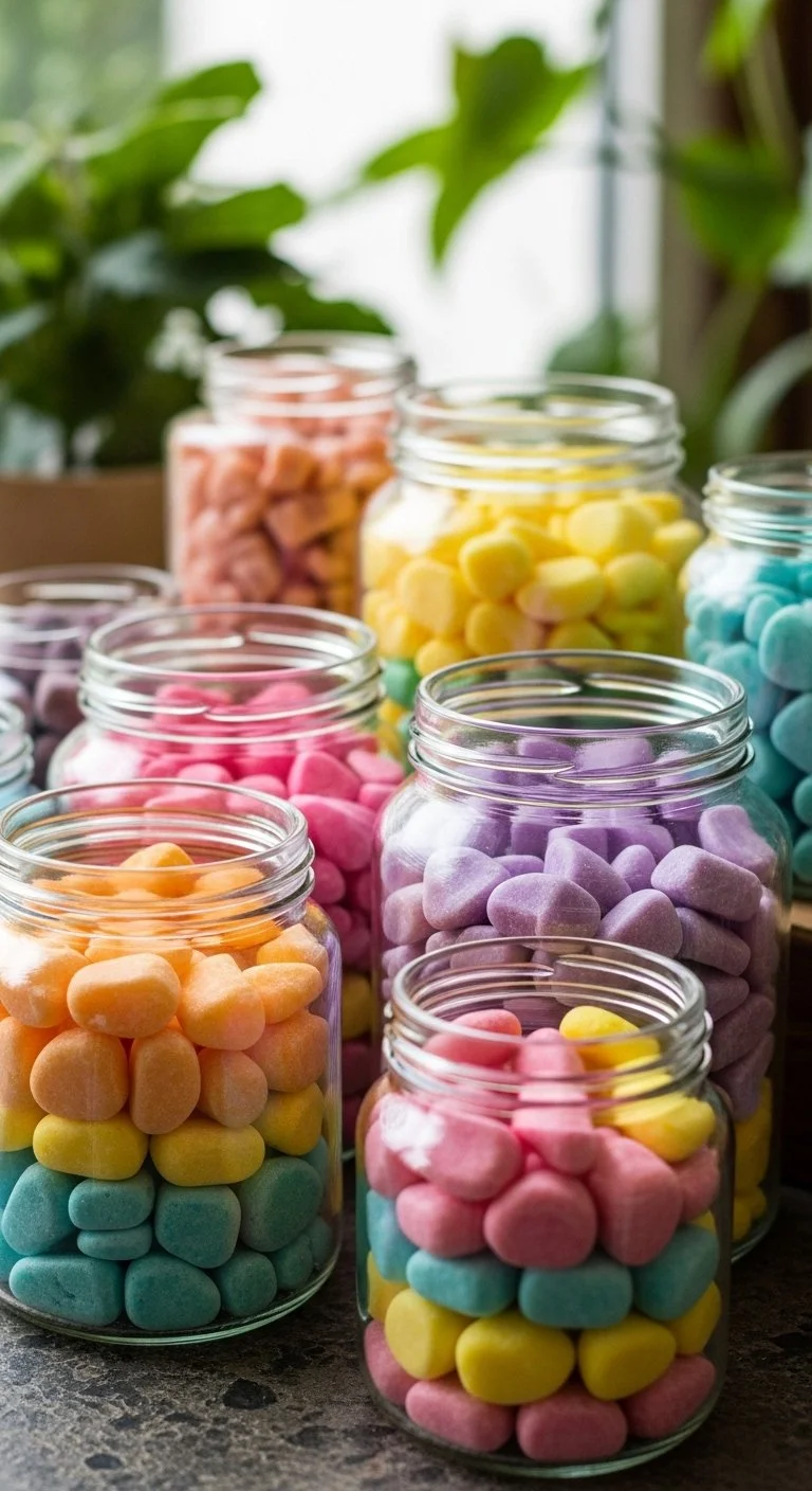 A collection of colorful DIY aroma stones infused with essential oils.