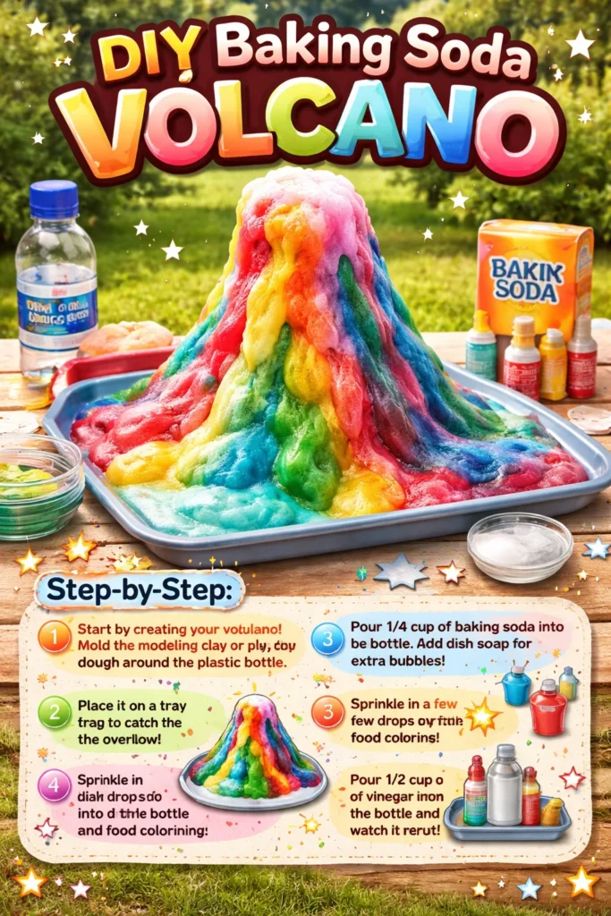 DIY baking soda volcano project demonstrating a fun science experiment