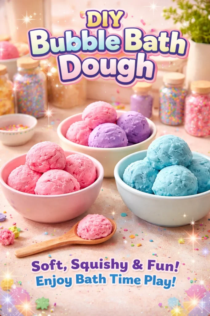 Colorful DIY bubble bath dough in a container, ready for a fun bath time.
