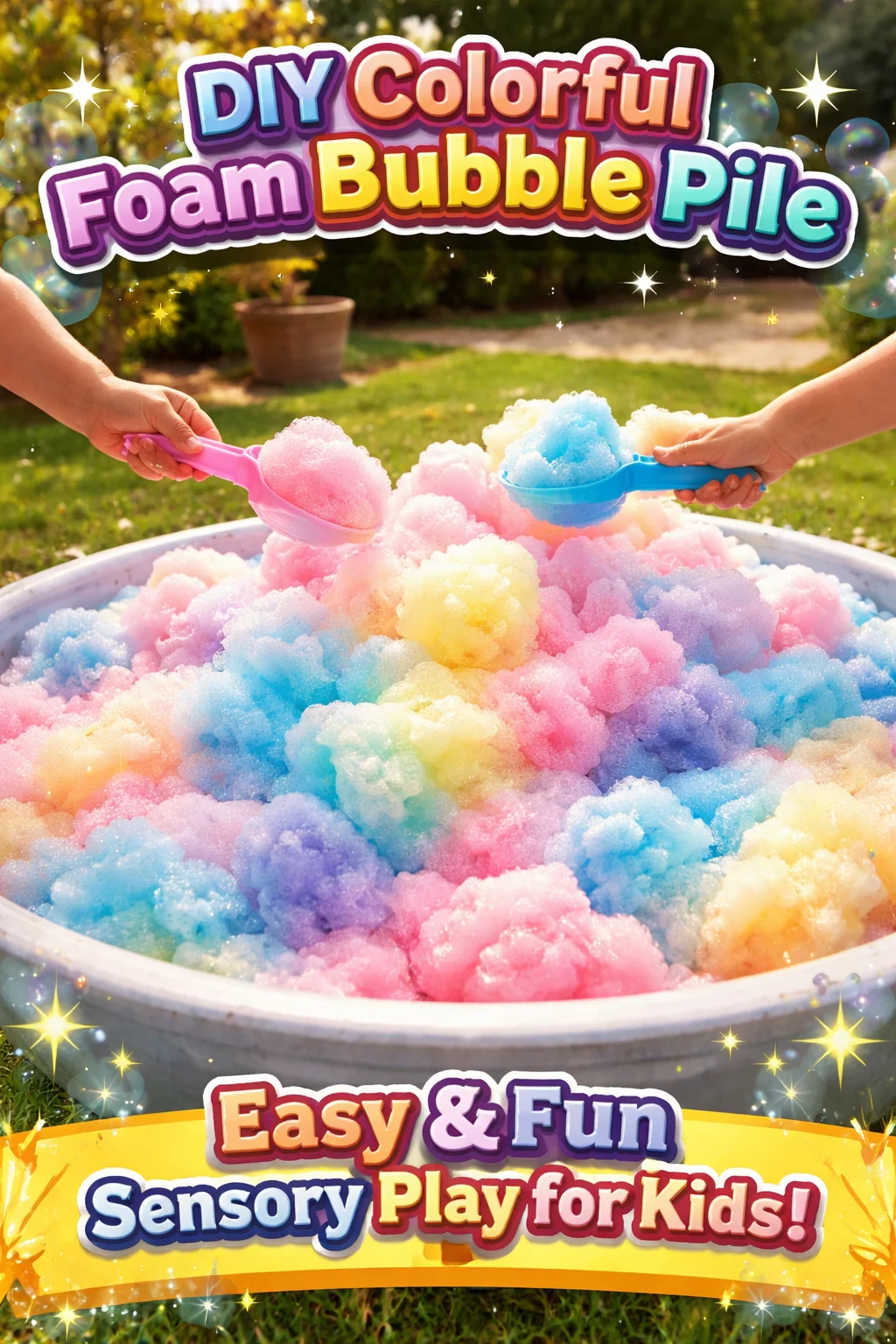 Colorful DIY foam bubble pile for creative craft projects and decorations