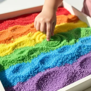 Colorful DIY dyed salt tray for home decor and sensory play projects