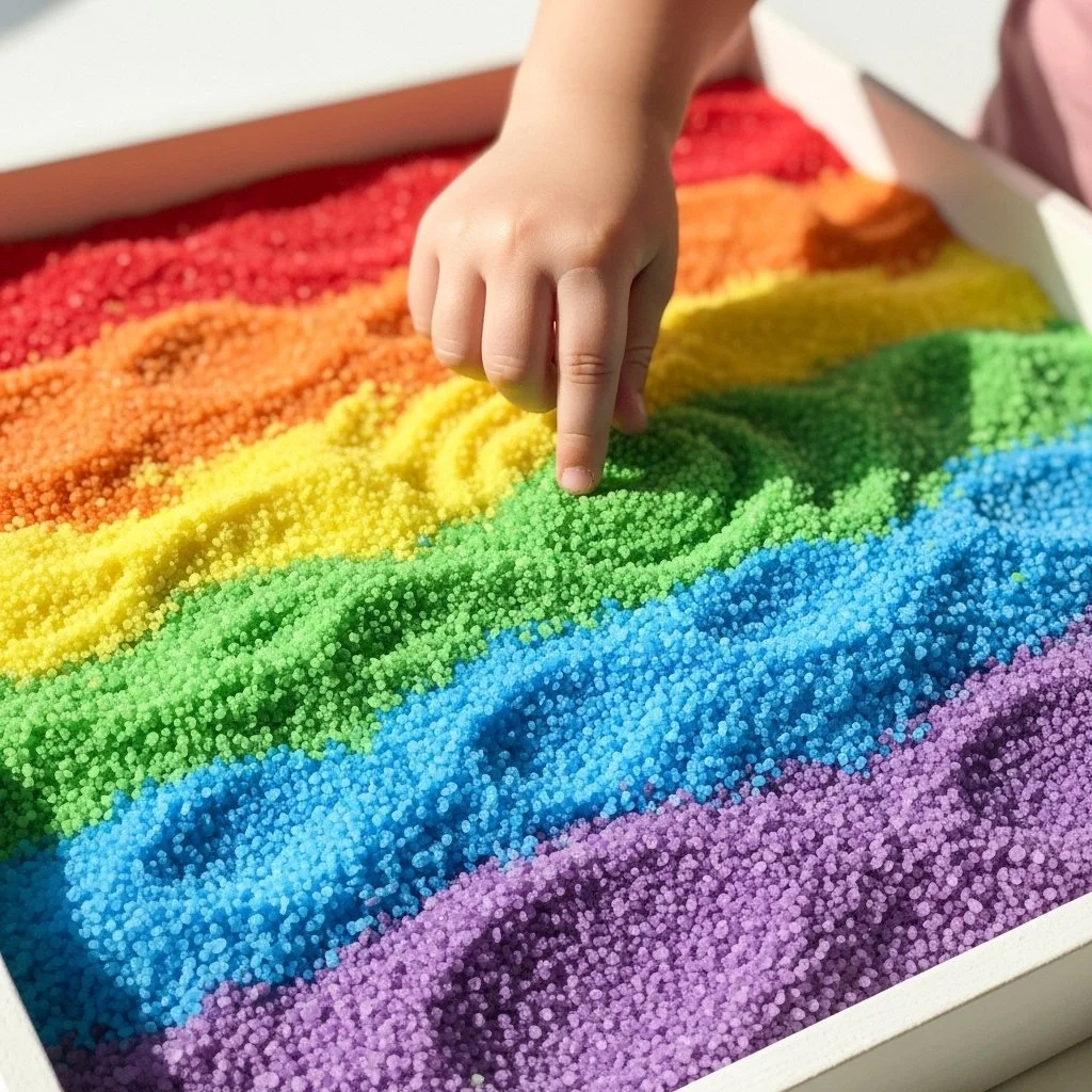 Colorful DIY dyed salt tray for home decor and sensory play projects