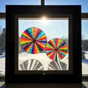 Handmade firework suncatcher featuring vibrant colors and sparkling patterns.