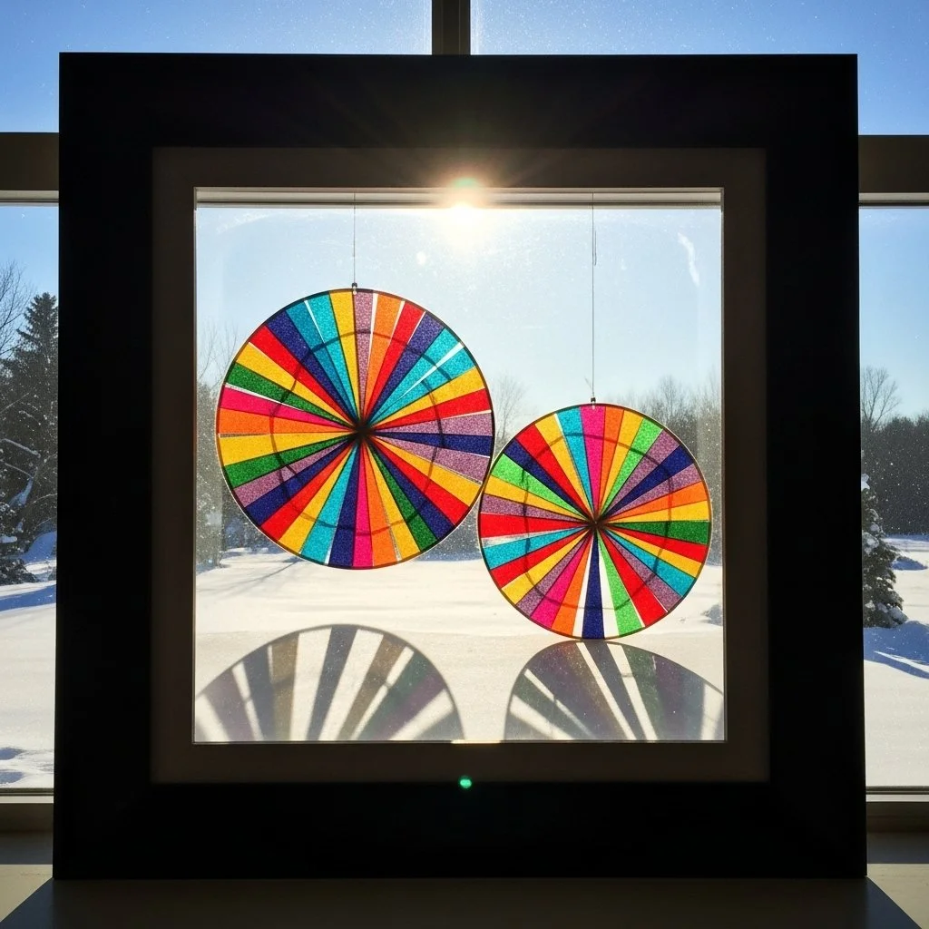 Handmade firework suncatcher featuring vibrant colors and sparkling patterns.