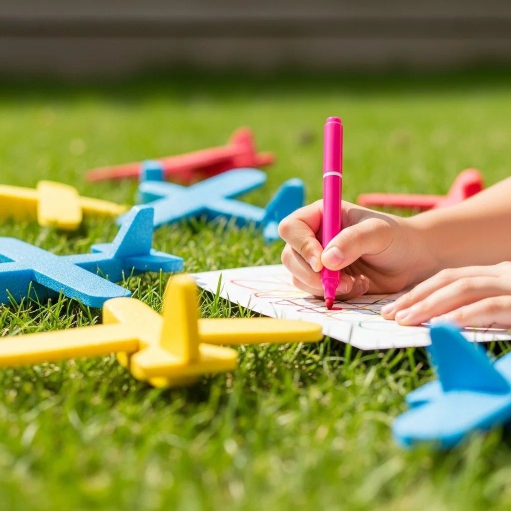 A collection of colorful DIY gliding foam airplanes ready to fly.