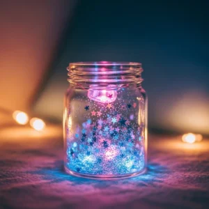A colorful DIY glitter jar designed to calm emotions and promote mindfulness.