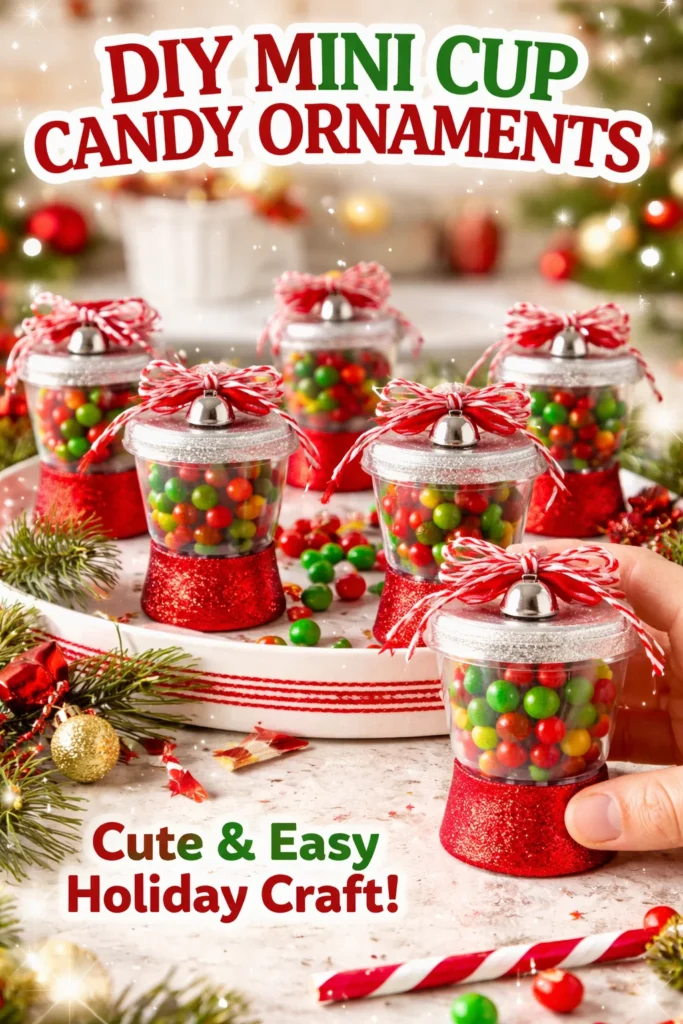 Colorful DIY mini cup candy ornaments for holiday decoration