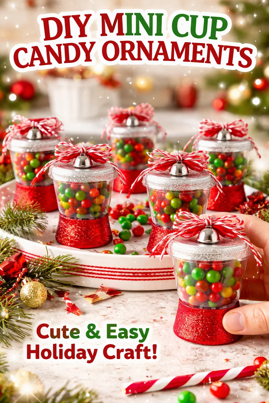 Colorful DIY mini cup candy ornaments for holiday decoration