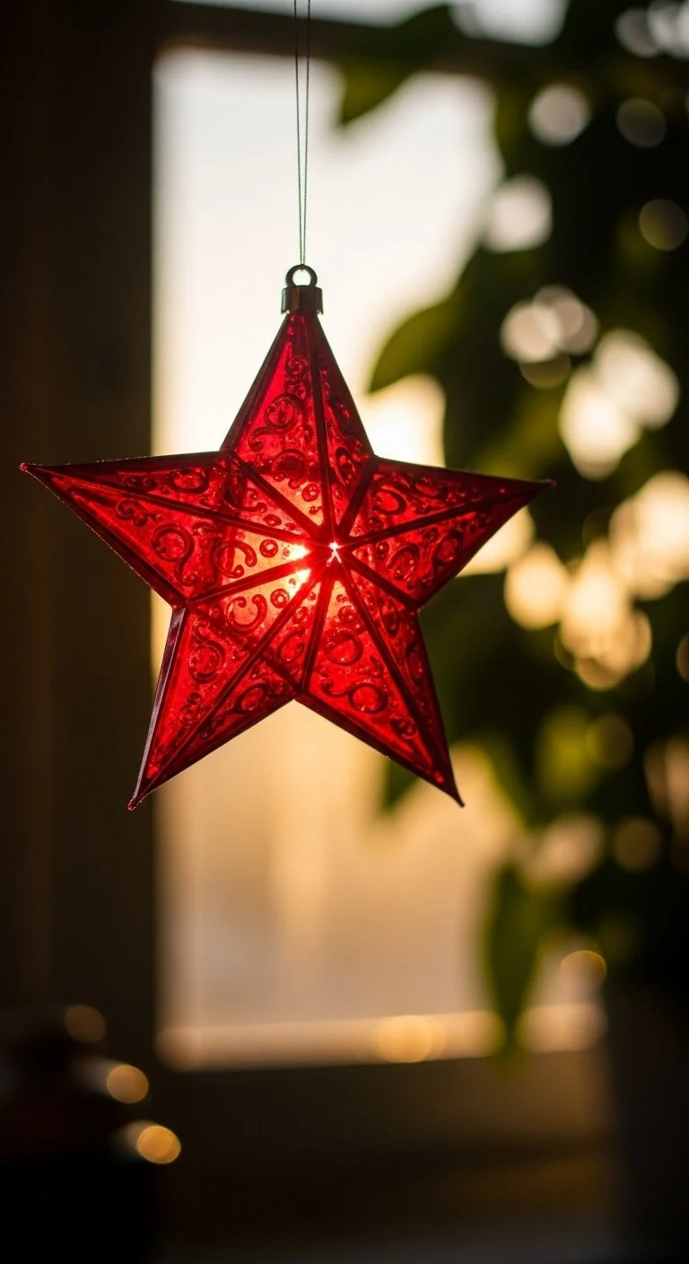 Colorful DIY red crayon suncatchers hanging in a window
