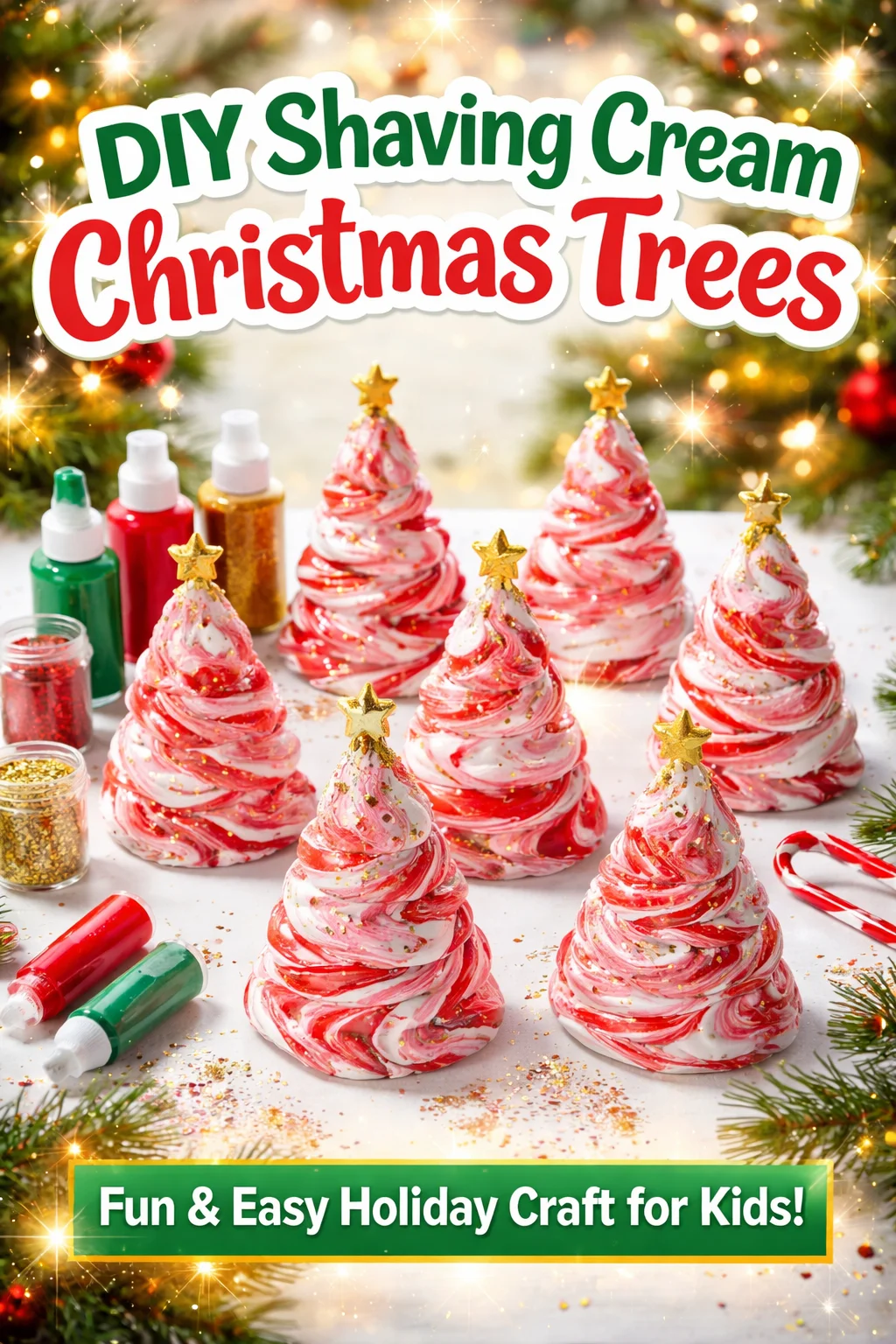 DIY Christmas trees made with shaving cream for festive holiday decor