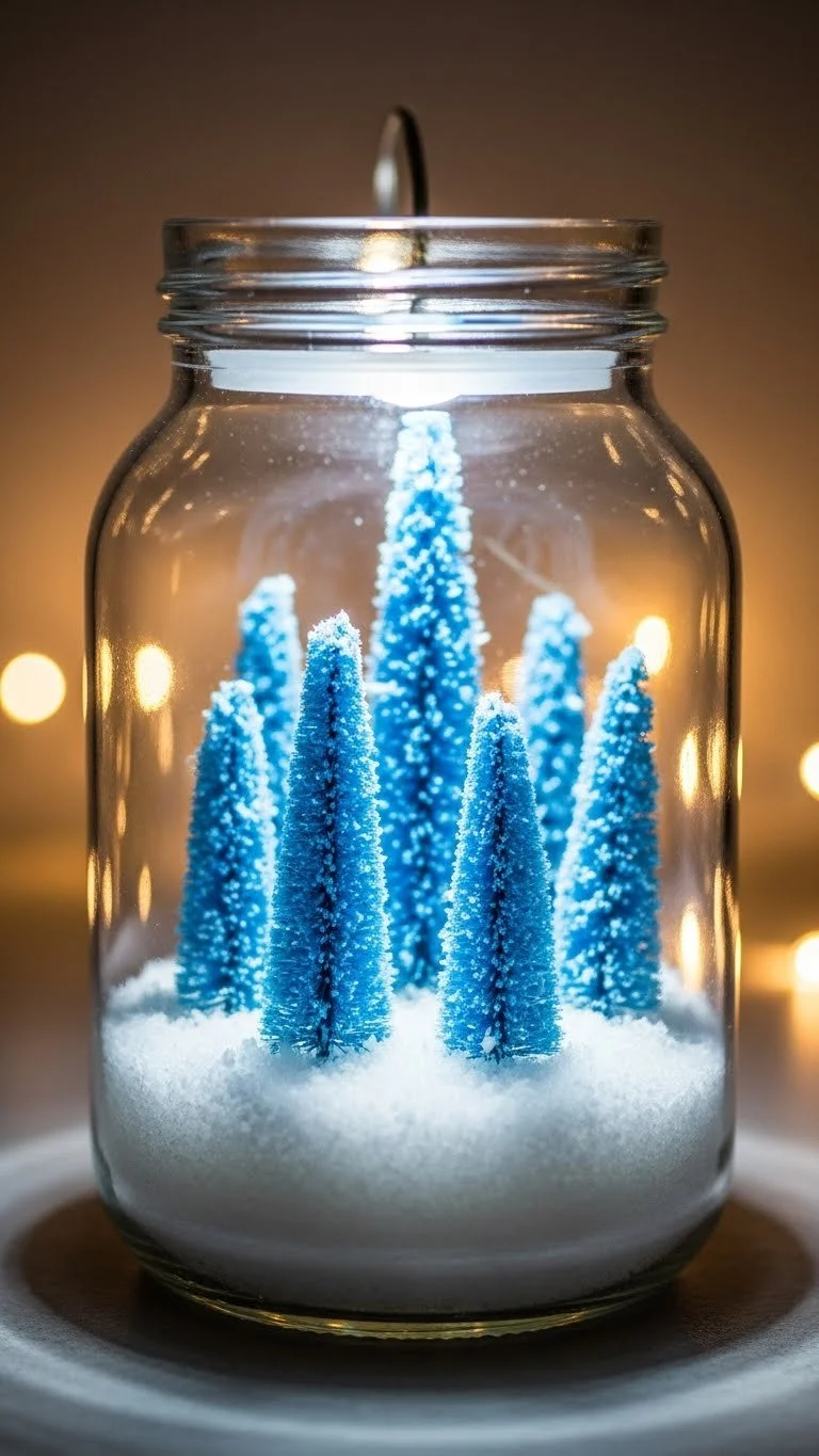 DIY snowstorm in a jar craft project with swirling snowflakes in a glass container