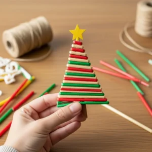 Colorful DIY straw Christmas tree ornaments for festive decoration