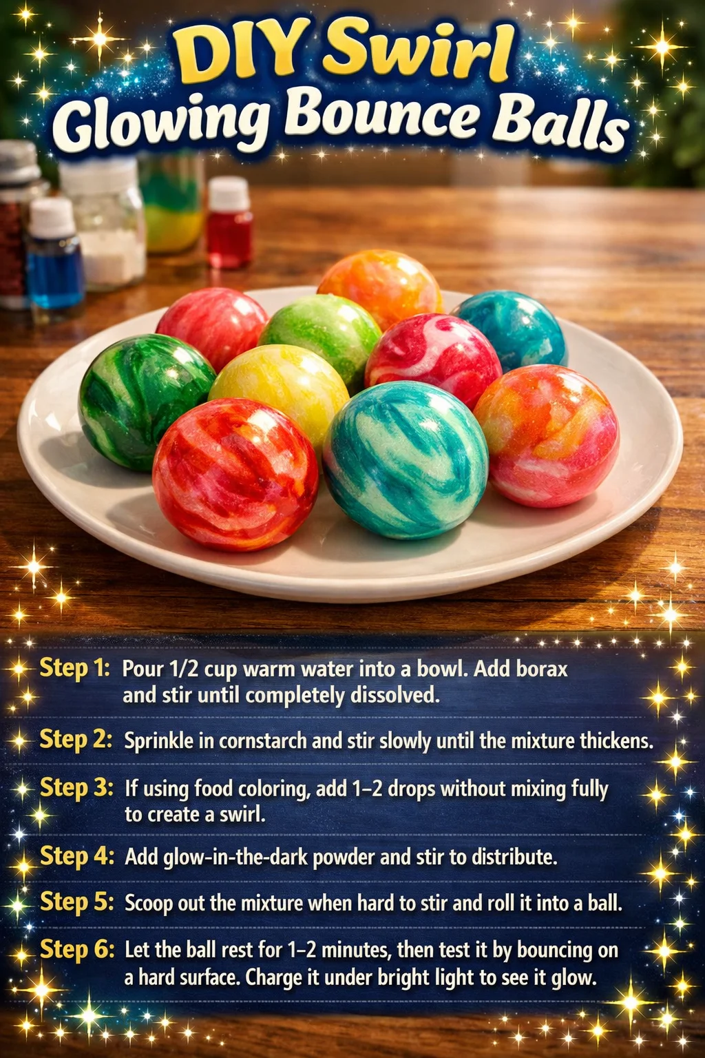 DIY swirl glowing bounce balls for kids' crafts